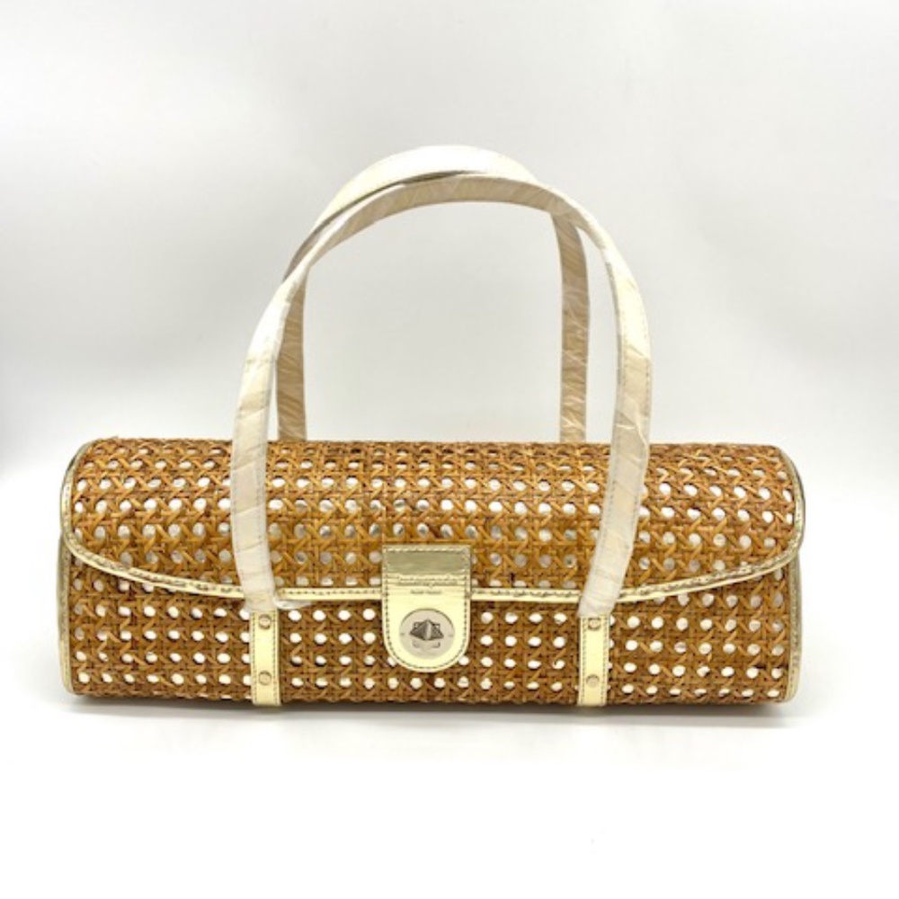 Kate Spade New York Anguilla Wicker & Leather Champagne Tote Handbag~Very Rare~